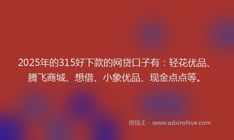 2025年的315好下款的网贷口子有:轻花优品、腾飞商城、想借、小象优品、现金点点等。