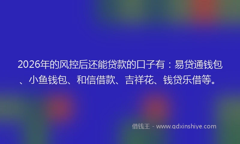 2026年的风控后还能贷款的口子有：易贷通钱包、小鱼钱包、和信借款、吉祥花、钱贷乐借等。