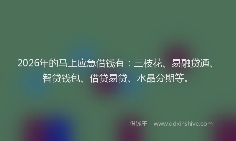 2026年的马上应急借钱有:三枝花、易融贷通、智贷钱包、借贷易贷、水晶分期等。