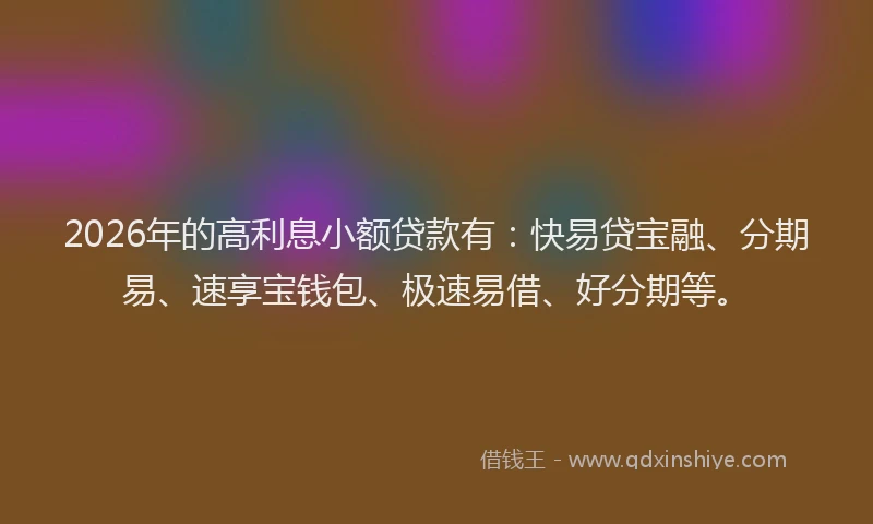 2026年的高利息小额贷款有：快易贷宝融、分期易、速享宝钱包、极速易借、好分期等。