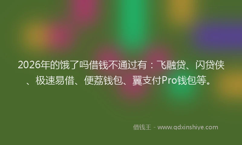 2026年的饿了吗借钱不通过有：飞融贷、闪贷侠、极速易借、便荔钱包、翼支付Pro钱包等。