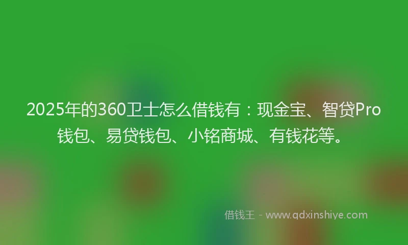 2025年的360卫士怎么借钱有:现金宝、智贷Pro钱包、易贷钱包、小铭商城、有钱花等。