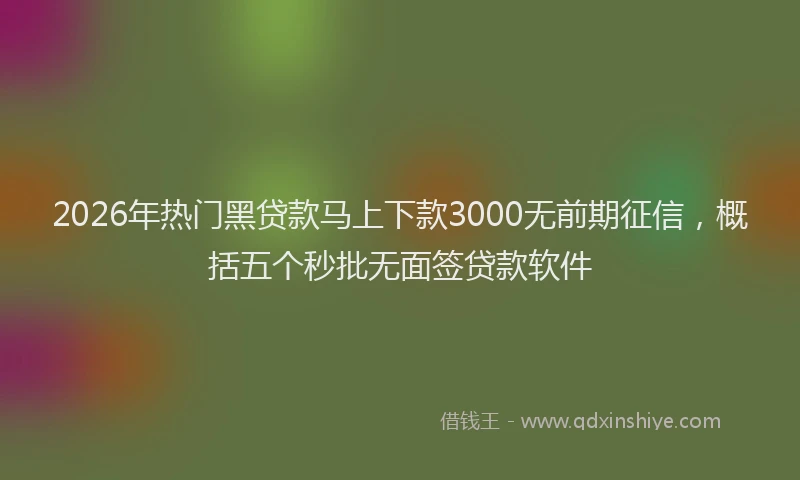 2026年热门黑贷款马上下款3000无前期征信，概括五个秒批无面签贷款软件