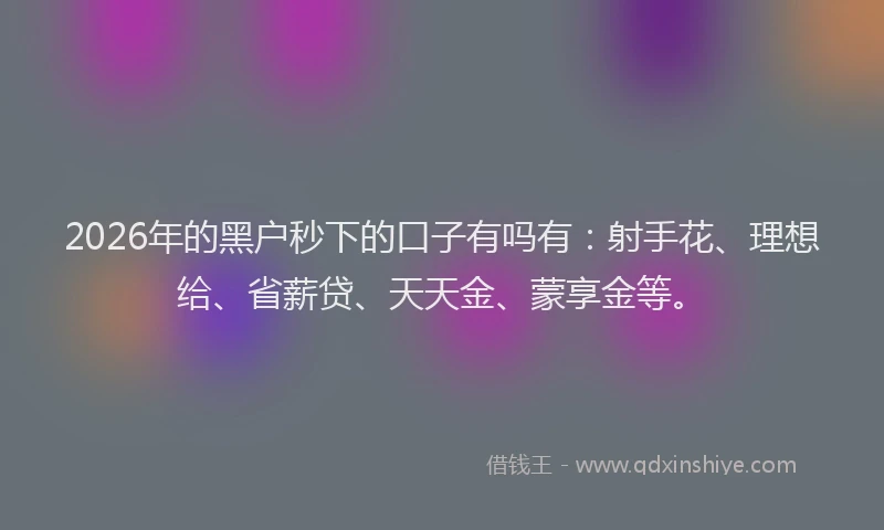 2026年的黑户秒下的口子有吗有：射手花、理想给、省薪贷、天天金、蒙享金等。