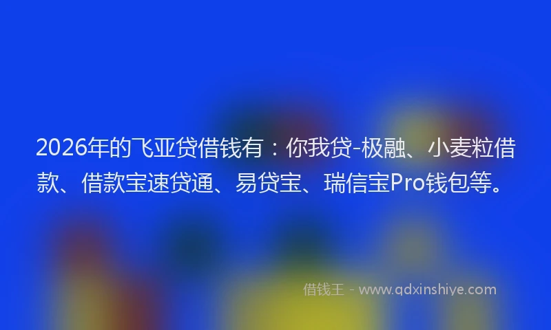 2026年的飞亚贷借钱有：你我贷-极融、小麦粒借款、借款宝速贷通、易贷宝、瑞信宝Pro钱包等。
