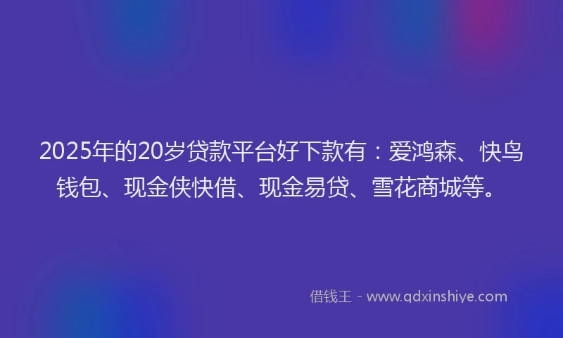 2025年的20岁贷款平台好下款有：爱鸿森、快鸟钱包、现金侠快借、现金易贷、雪花商城等。
