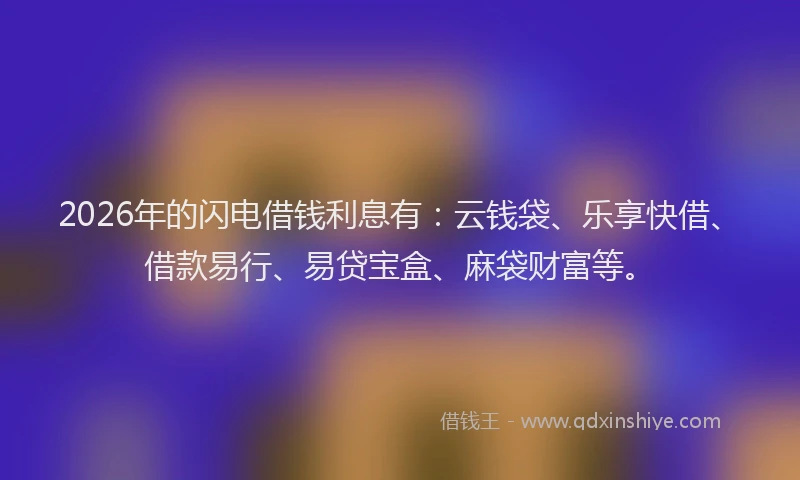 2026年的闪电借钱利息有:云钱袋、乐享快借、借款易行、易贷宝盒、麻袋财富等。