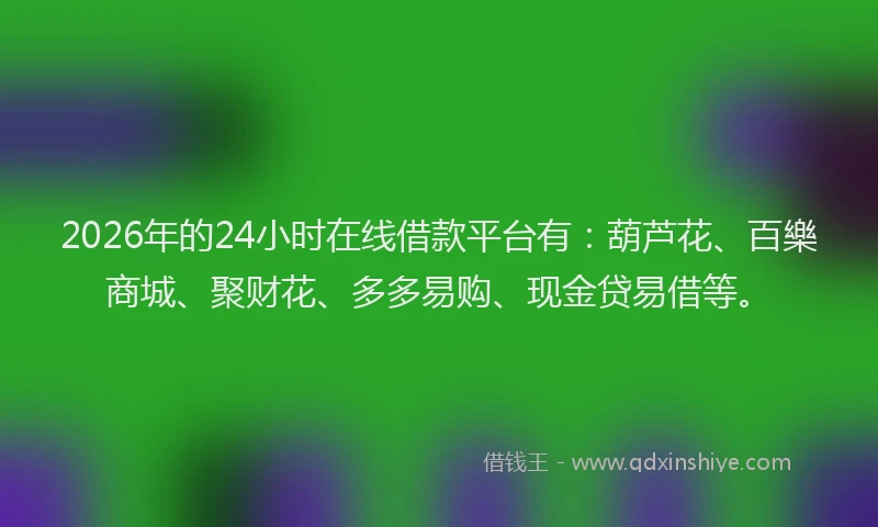 2026年的24小时在线借款平台有：葫芦花、百樂商城、聚财花、多多易购、现金贷易借等。