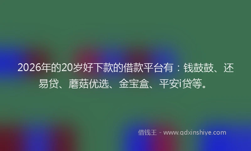 2026年的20岁好下款的借款平台有：钱鼓鼓、还易贷、蘑菇优选、金宝盒、平安i贷等。