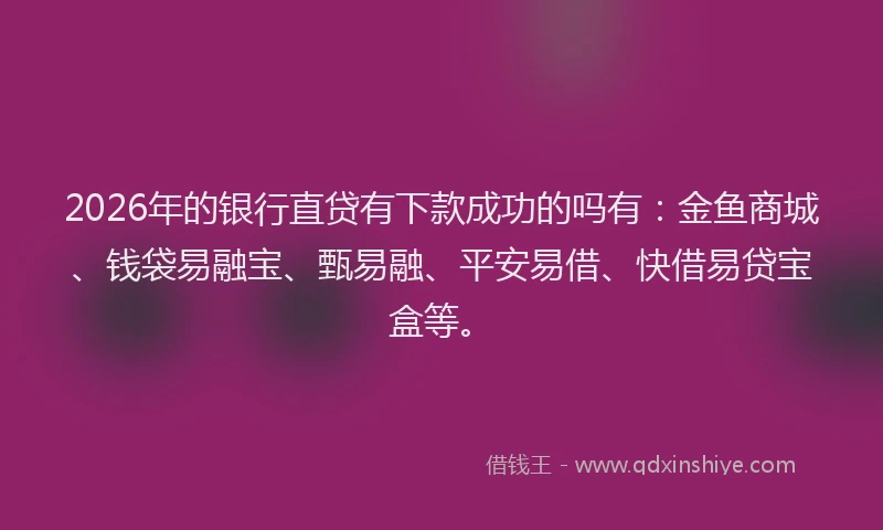 2026年的银行直贷有下款成功的吗有：金鱼商城、钱袋易融宝、甄易融、平安易借、快借易贷宝盒等。
