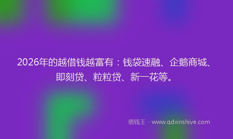 2026年的越借钱越富有：钱袋速融、企鹅商城、即刻贷、粒粒贷、新一花等。