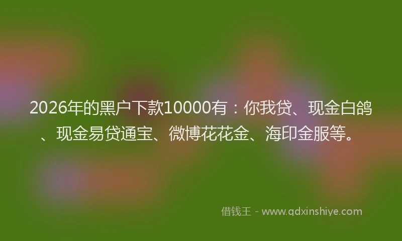2026年的黑户下款10000有：你我贷、现金白鸽、现金易贷通宝、微博花花金、海印金服等。