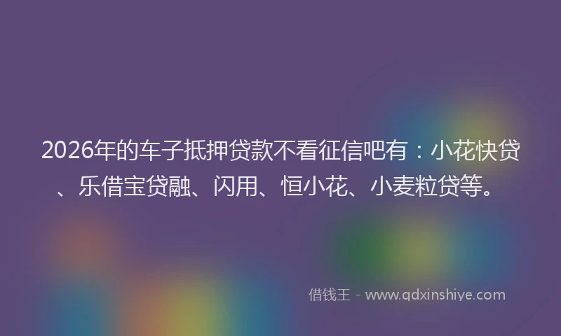2026年的车子抵押贷款不看征信吧有：小花快贷、乐借宝贷融、闪用、恒小花、小麦粒贷等。