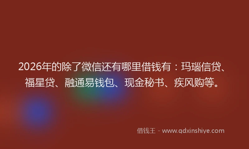 2026年的除了微信还有哪里借钱有:玛瑙信贷、福星贷、融通易钱包、现金秘书、疾风购等。