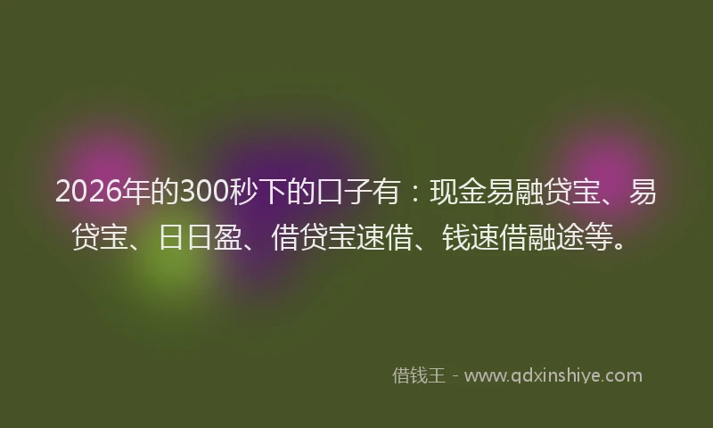 2026年的300秒下的口子有：现金易融贷宝、易贷宝、日日盈、借贷宝速借、钱速借融途等。
