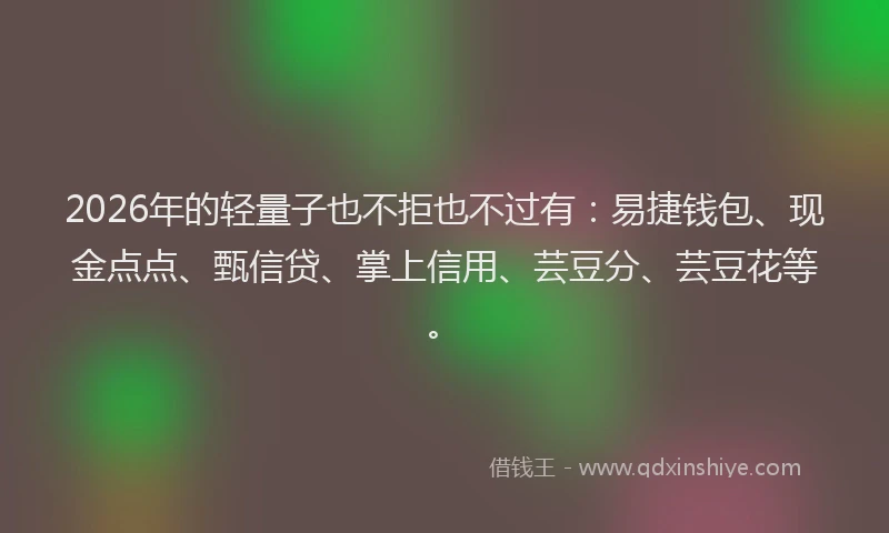 2026年的轻量子也不拒也不过有：易捷钱包、现金点点、甄信贷、掌上信用、芸豆分、芸豆花等。