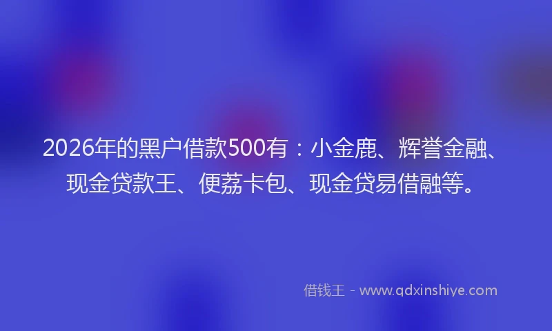 2026年的黑户借款500有：小金鹿、辉誉金融、现金贷款王、便荔卡包、现金贷易借融等。