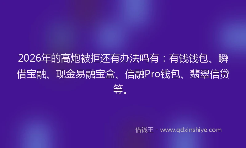 2026年的高炮被拒还有办法吗有：有钱钱包、瞬借宝融、现金易融宝盒、信融Pro钱包、翡翠信贷等。