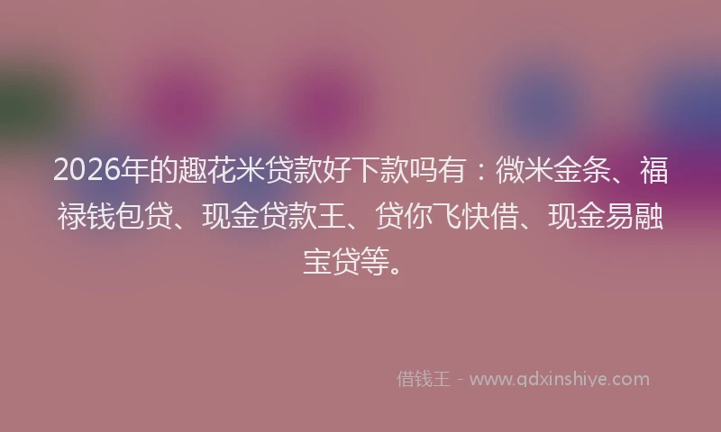 2026年的趣花米贷款好下款吗有：微米金条、福禄钱包贷、现金贷款王、贷你飞快借、现金易融宝贷等。