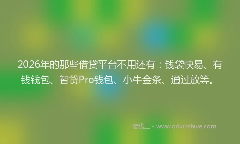 2026年的那些借贷平台不用还有：钱袋快易、有钱钱包、智贷Pro钱包、小牛金条、通过放等。