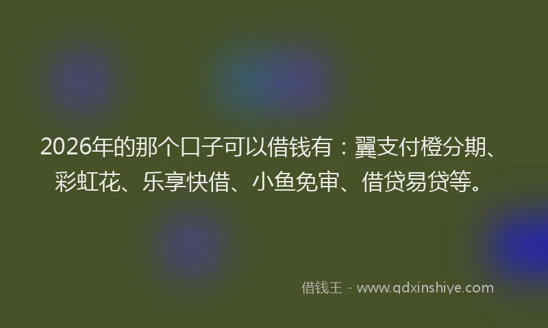2026年的那个口子可以借钱有：翼支付橙分期、彩虹花、乐享快借、小鱼免审、借贷易贷等。