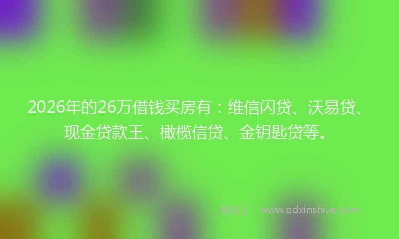 2026年的26万借钱买房有：维信闪贷、沃易贷、现金贷款王、橄榄信贷、金钥匙贷等。