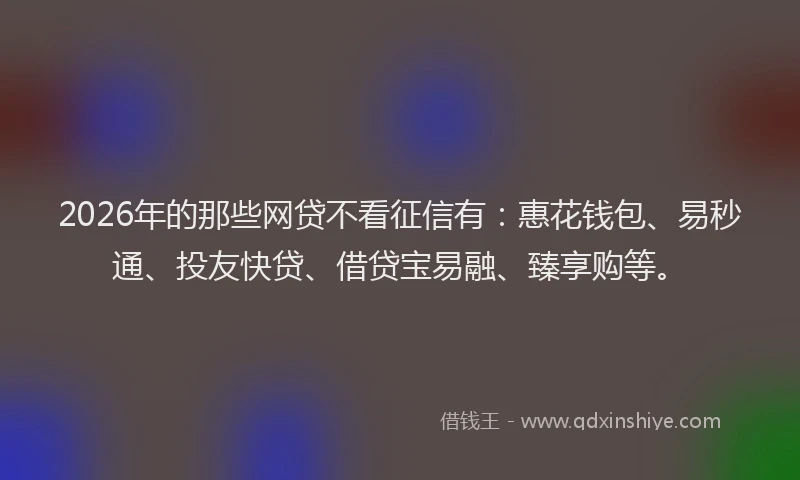 2026年的那些网贷不看征信有：惠花钱包、易秒通、投友快贷、借贷宝易融、臻享购等。