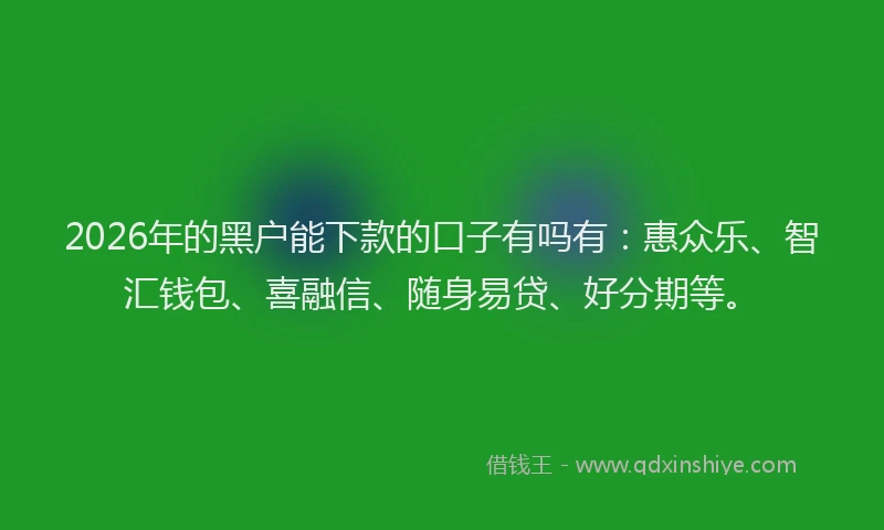 2026年的黑户能下款的口子有吗有：惠众乐、智汇钱包、喜融信、随身易贷、好分期等。
