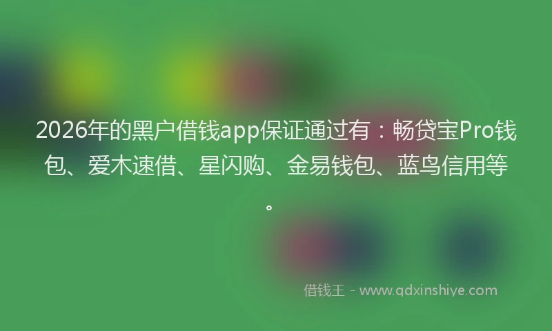 2026年的黑户借钱app保证通过有：畅贷宝Pro钱包、爱木速借、星闪购、金易钱包、蓝鸟信用等。