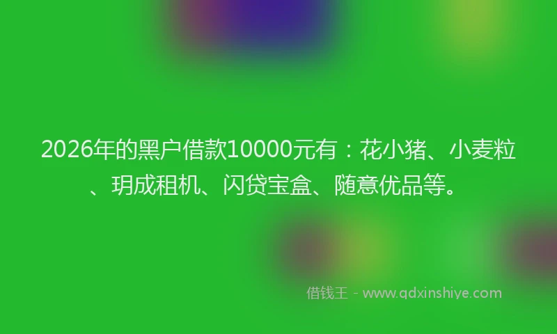 2026年的黑户借款10000元有：花小猪、小麦粒、玥成租机、闪贷宝盒、随意优品等。