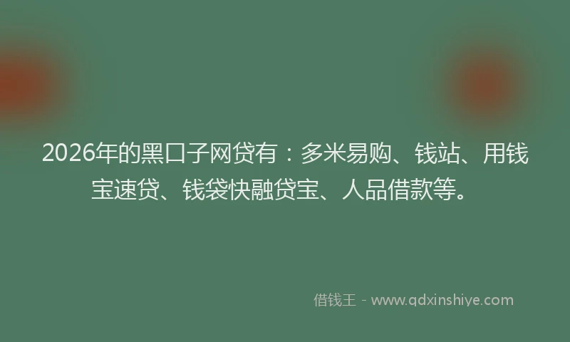 2026年的黑口子网贷有：多米易购、钱站、用钱宝速贷、钱袋快融贷宝、人品借款等。