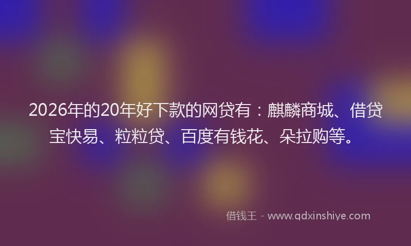 2026年的20年好下款的网贷有：麒麟商城、借贷宝快易、粒粒贷、百度有钱花、朵拉购等。