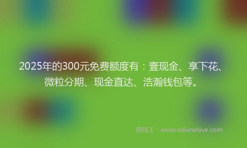 2025年的300元免费额度有：壹现金、享下花、微粒分期、现金直达、浩瀚钱包等。