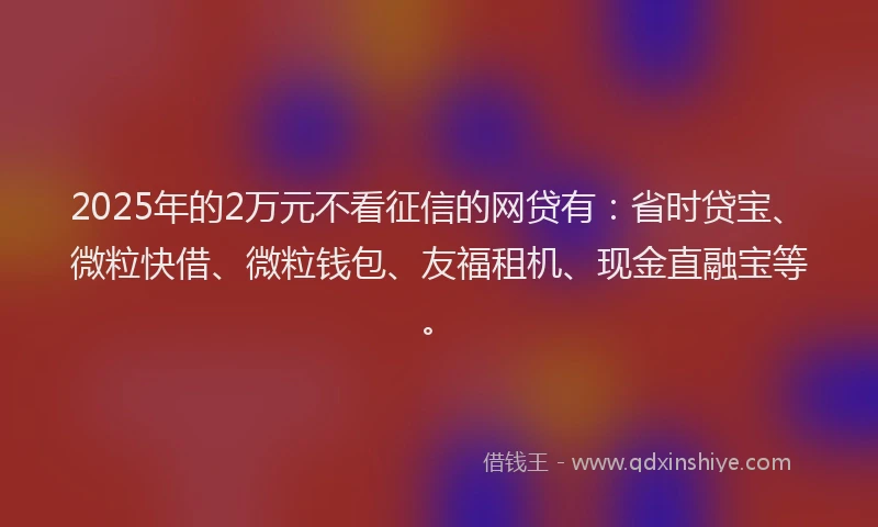 2025年的2万元不看征信的网贷有：省时贷宝、微粒快借、微粒钱包、友福租机、现金直融宝等。