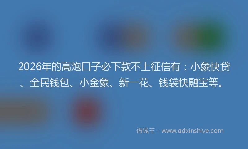 2026年的高炮口子必下款不上征信有：小象快贷、全民钱包、小金象、新一花、钱袋快融宝等。