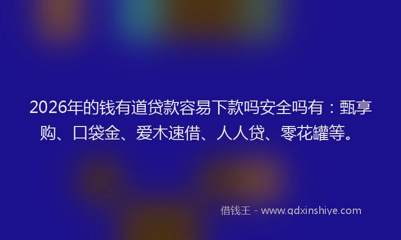 2026年的钱有道贷款容易下款吗安全吗有:甄享购、口袋金、爱木速借、人人贷、零花罐等。
