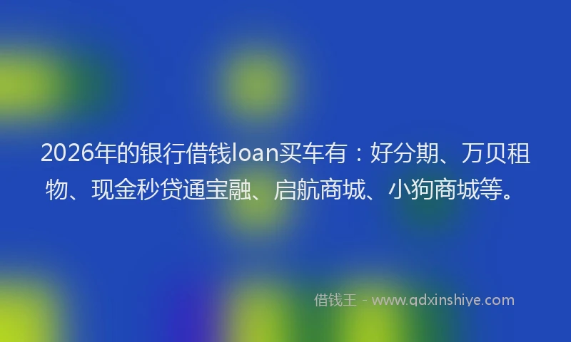 2026年的银行借钱loan买车有：好分期、万贝租物、现金秒贷通宝融、启航商城、小狗商城等。