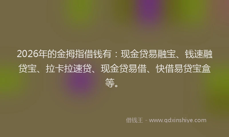 2026年的金拇指借钱有:现金贷易融宝、钱速融贷宝、拉卡拉速贷、现金贷易借、快借易贷宝盒等。