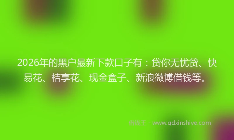 2026年的黑户最新下款口子有：贷你无忧贷、快易花、桔享花、现金盒子、新浪微博借钱等。