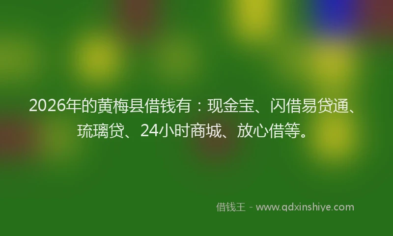2026年的黄梅县借钱有：现金宝、闪借易贷通、琉璃贷、24小时商城、放心借等。