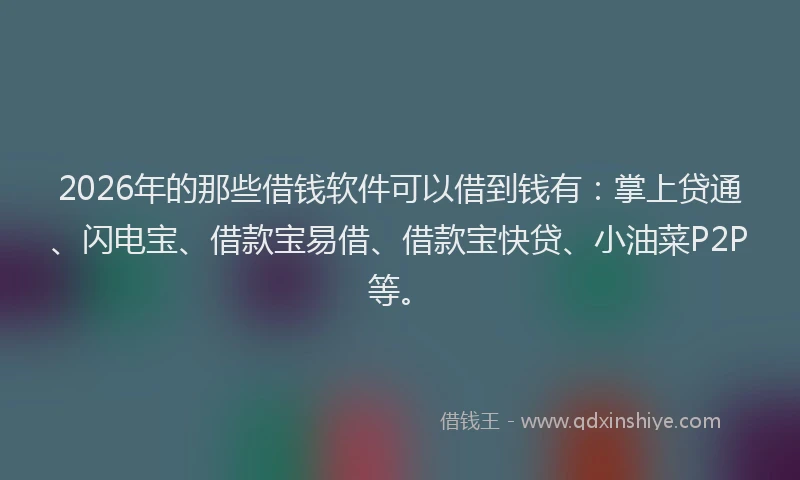 2026年的那些借钱软件可以借到钱有:掌上贷通、闪电宝、借款宝易借、借款宝快贷、小油菜P2P等。
