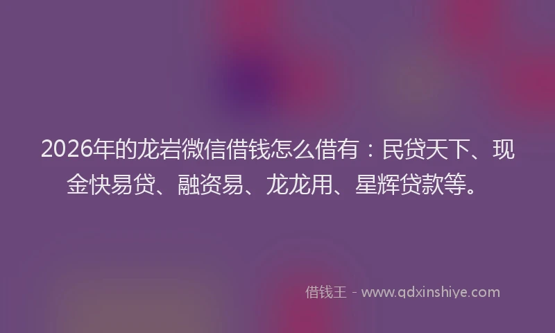 2026年的龙岩微信借钱怎么借有：民贷天下、现金快易贷、融资易、龙龙用、星辉贷款等。