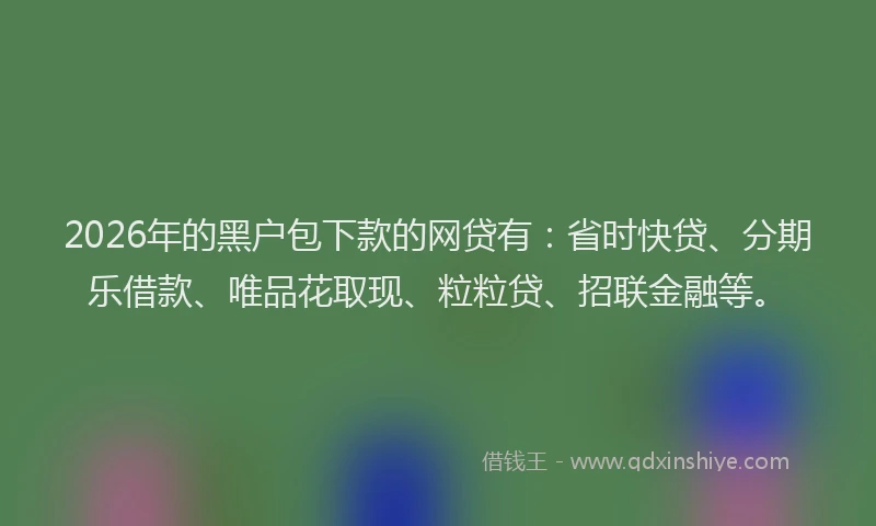 2026年的黑户包下款的网贷有：省时快贷、分期乐借款、唯品花取现、粒粒贷、招联金融等。
