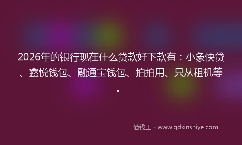 2026年的银行现在什么贷款好下款有：小象快贷、鑫悦钱包、融通宝钱包、拍拍用、只从租机等。