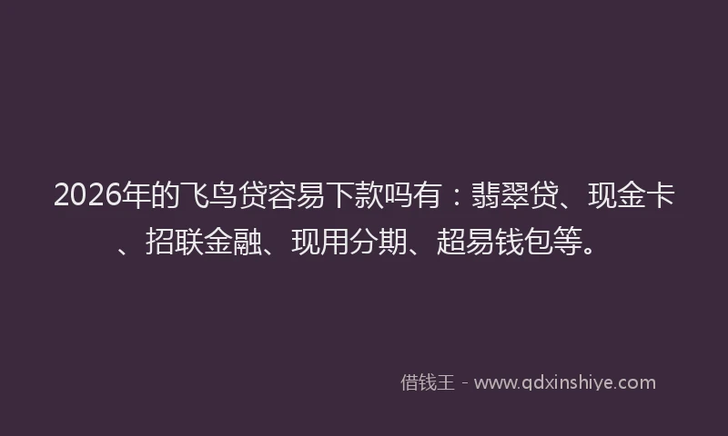 2026年的飞鸟贷容易下款吗有：翡翠贷、现金卡、招联金融、现用分期、超易钱包等。