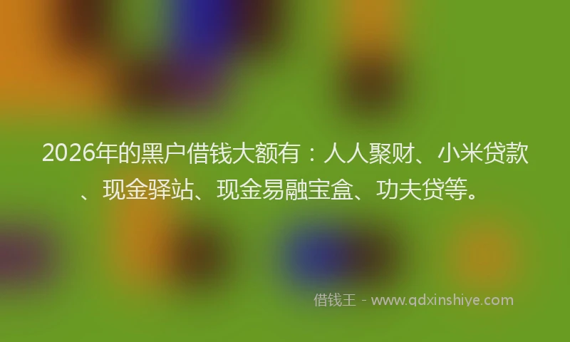 2026年的黑户借钱大额有：人人聚财、小米贷款、现金驿站、现金易融宝盒、功夫贷等。