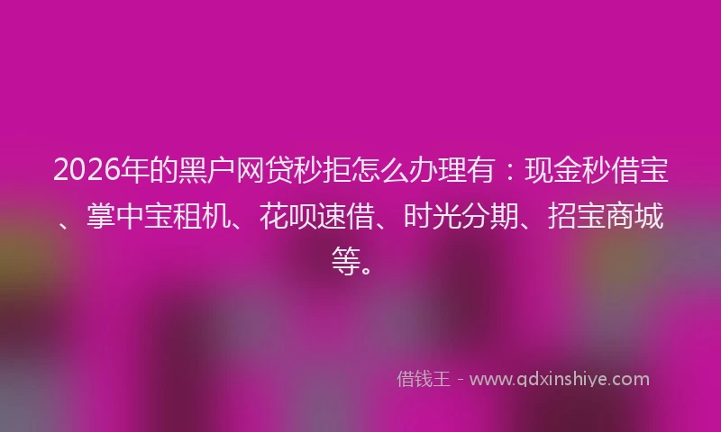 2026年的黑户网贷秒拒怎么办理有：现金秒借宝、掌中宝租机、花呗速借、时光分期、招宝商城等。