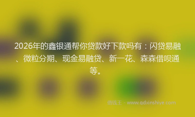 2026年的鑫银通帮你贷款好下款吗有:闪贷易融、微粒分期、现金易融贷、新一花、森森借呗通等。