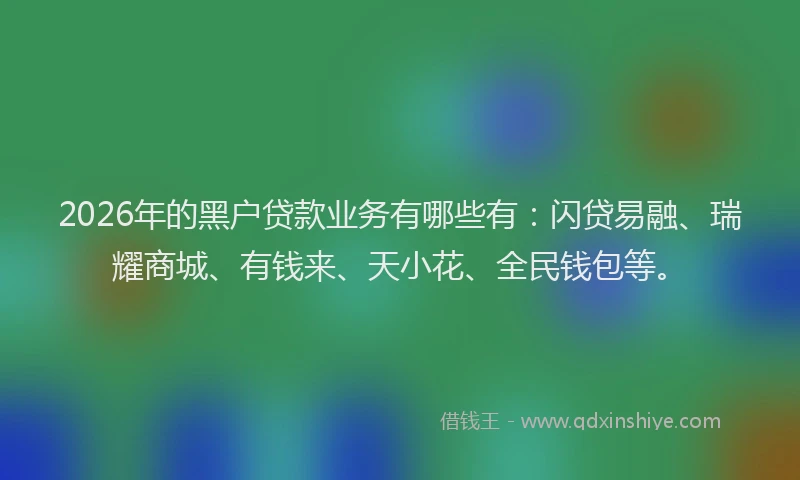 2026年的黑户贷款业务有哪些有:闪贷易融、瑞耀商城、有钱来、天小花、全民钱包等。