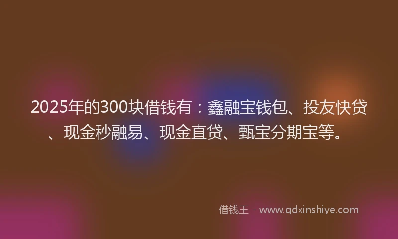 2025年的300块借钱有：鑫融宝钱包、投友快贷、现金秒融易、现金直贷、甄宝分期宝等。